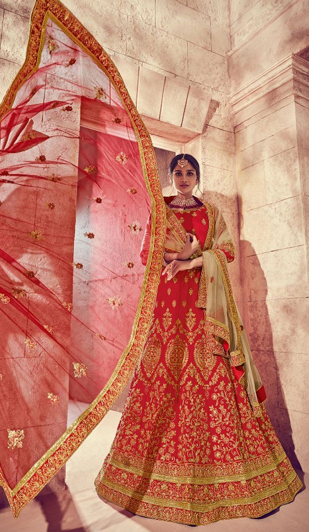 Charming Red Color Silk Heavy Embroidery Plus Size Lehenga Choli Women - 459056516