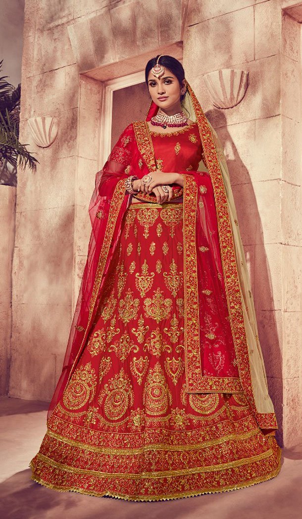 Divine Red Color Silk Heavy Embroidery Plus Size Lehenga Choli Women - 459056524
