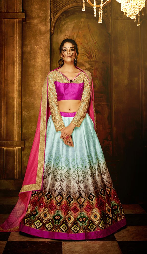 Multi Color Banglori Silk Fancy Party Wear Lehenga Choli - 466257445