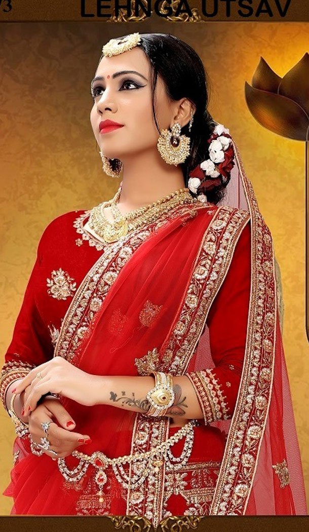 Red Color Satin Silk Designer Wear Plus Size Lehenga Choli - 464157187