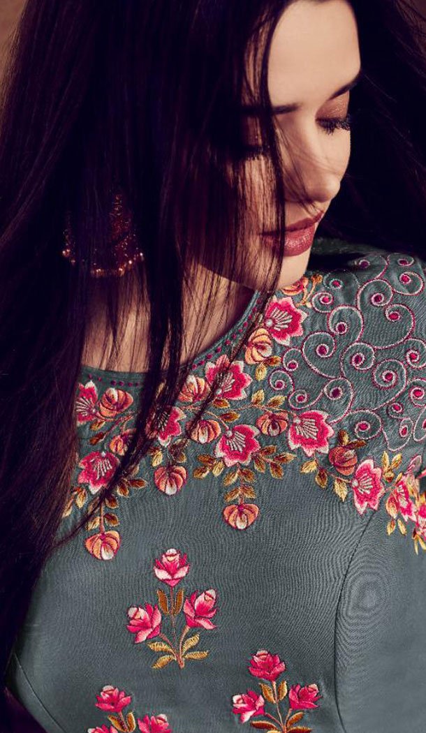 Grey Color Hevy Reyon Eid Wear Pakitani Long Gown Suit - 464457228