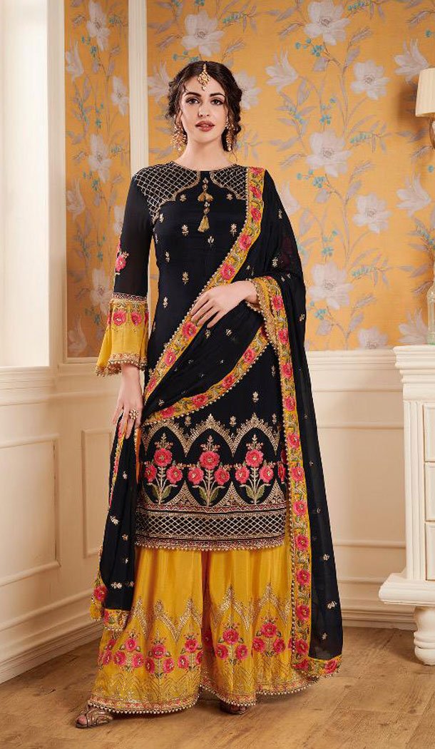 Black Color Foux Georgette Eid Special Sharara Salwar Suit - 465657319