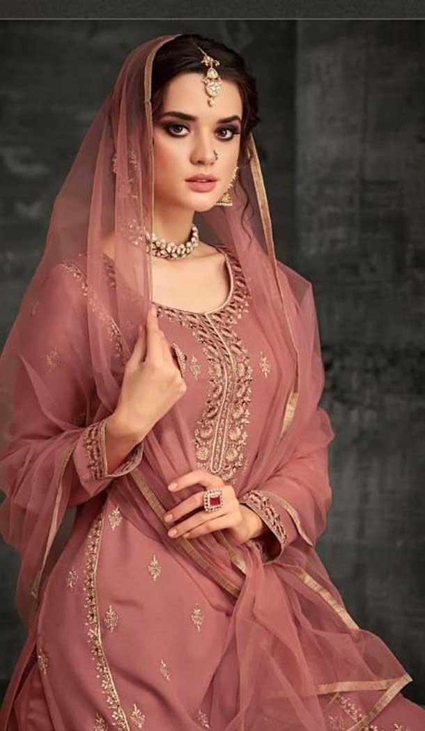 Light Maroon Color Georgette Pakitani Palazzo Salwar Suit - 470857991