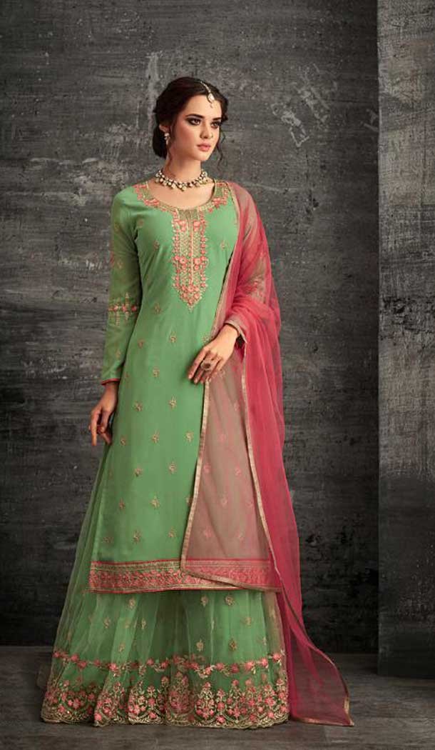 Light Green Color Georgette Pakitani Palazzo Salwar Suit - 470857992