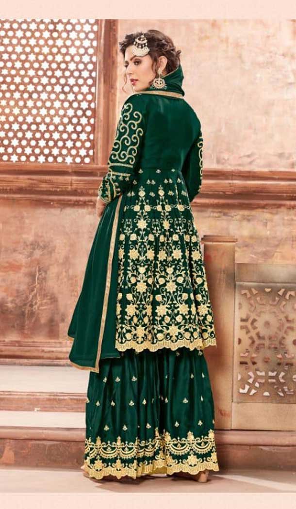 Green Color Satin Georgette Eid Special Pakitani Sharara Salwar Suit - 471558071