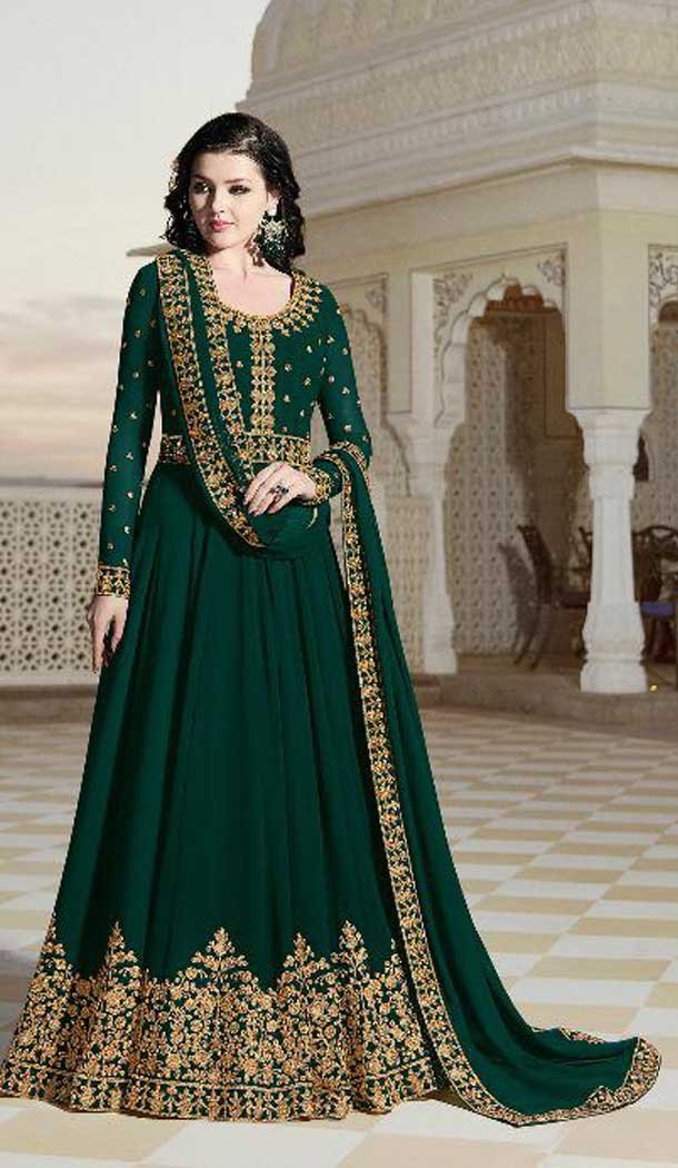 Green Color Bloom Georgette Eid Wear Anarkali Salwar Kameez - 471758089