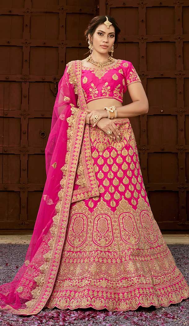 Pink Color Pure Heavy Silk Wedding Special Lehenga Choli - 472358138