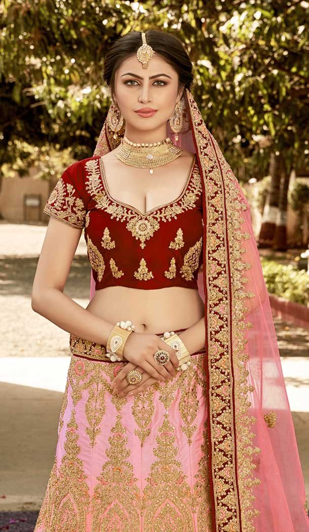 Pink And Maroon Color Pure Heavy Silk Wedding Special Lehenga Choli - 472358141