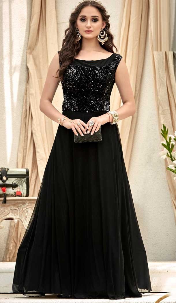Black Color Jacquard Designer Wear Readymade Gown Suit - 472658158
