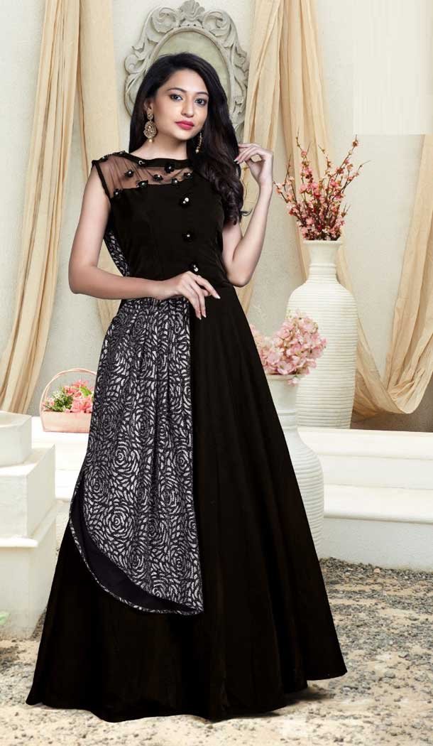 Black Color Jacquard Designer Wear Readymade Gown Suit - 472658162