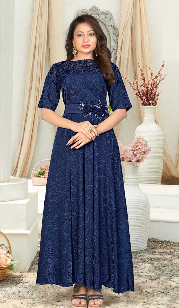 Blue Color Jacquard Designer Wear Readymade Gown Suit - 472658171