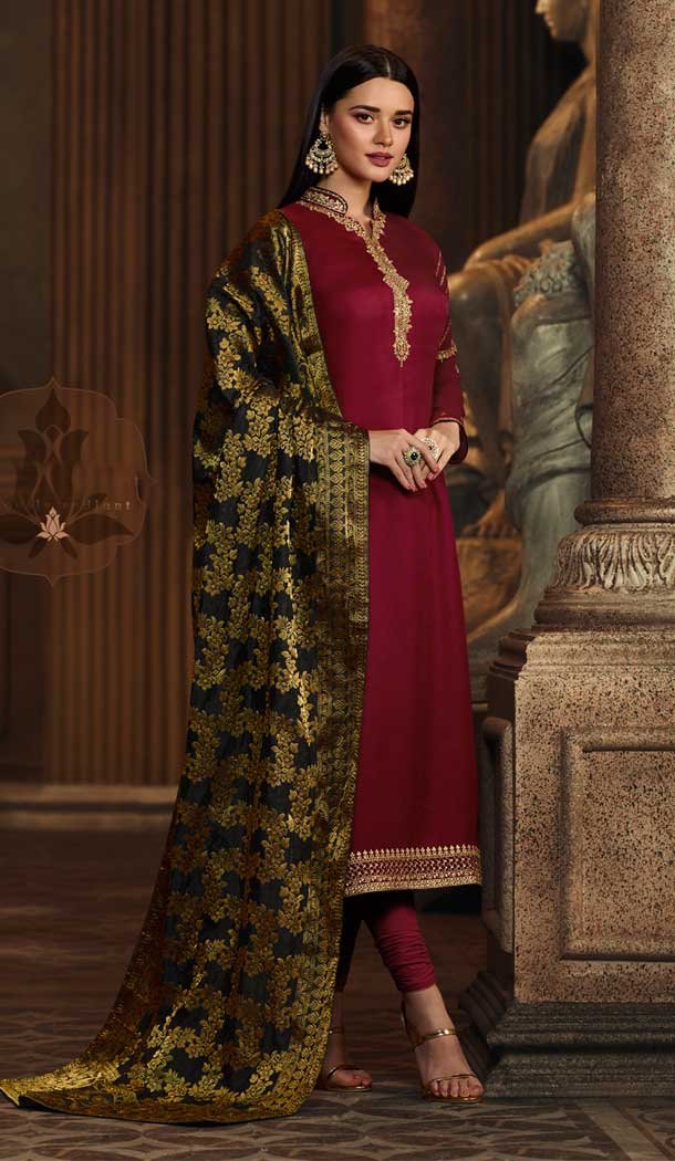 Maroon Color Satin Georgette Casual Wear Salwar Kameez - 476358519