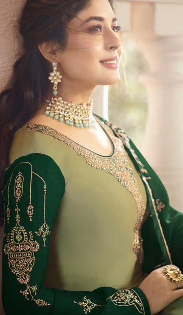Light Green Color Satin Georgette Party Wear Lehenga Suit - 476958571
