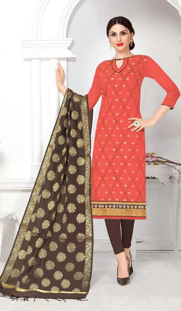 Peach Color Pure Modal Straight Cut Casual Salwar Kameez - 477458618