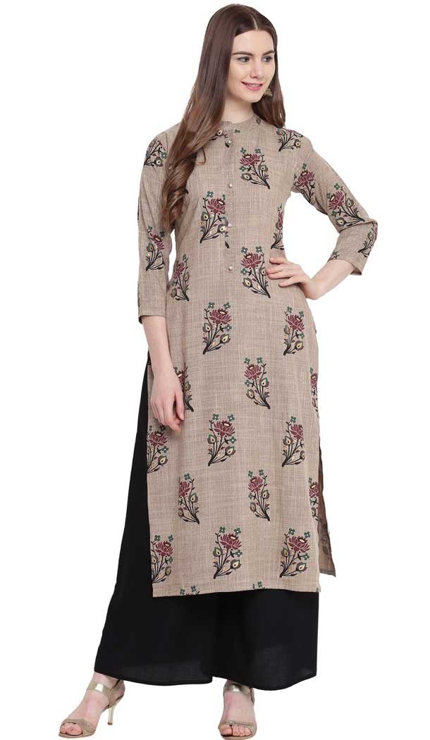 Coffee Color Rayon Designer Readymade Tunic Top - 480259077