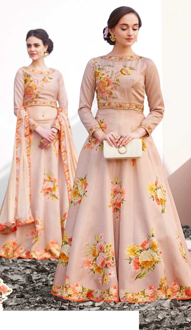 Beige Color Satin Silk Designer Lehenga Choli For Girl - 62542885