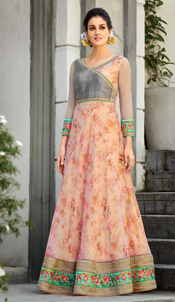 Peach Color Organza Designer Women Chaniya Choli - 62582910
