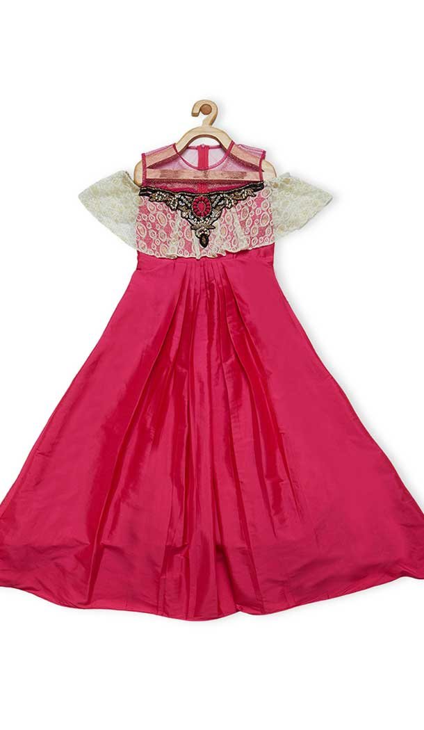 Beigish Gold Color Net Designer Kids Girl Salwar Kameez - 482559329