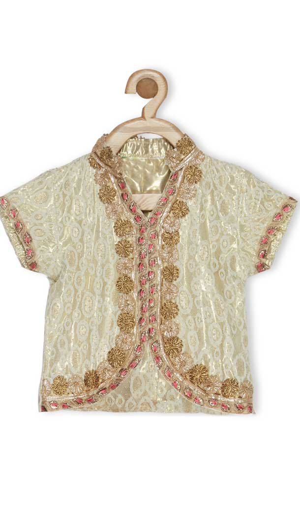 Beige Color Embroidered Net Designer Girl Lehenga Choli - 482559354