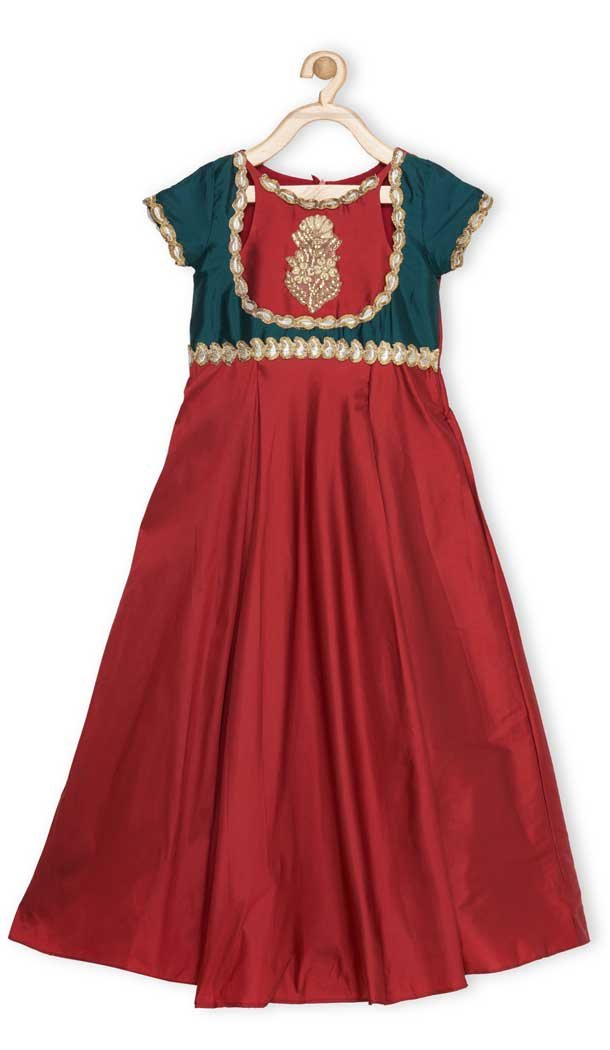 Maroon Color Tafetta Designer Readymade Girl Ethnic Dress - 482559361