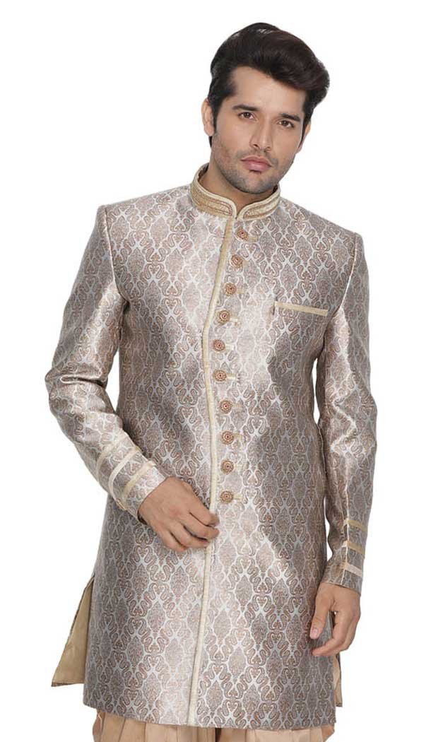 Golden Color Cotton Silk Designer Readymade Kurta - 484659603