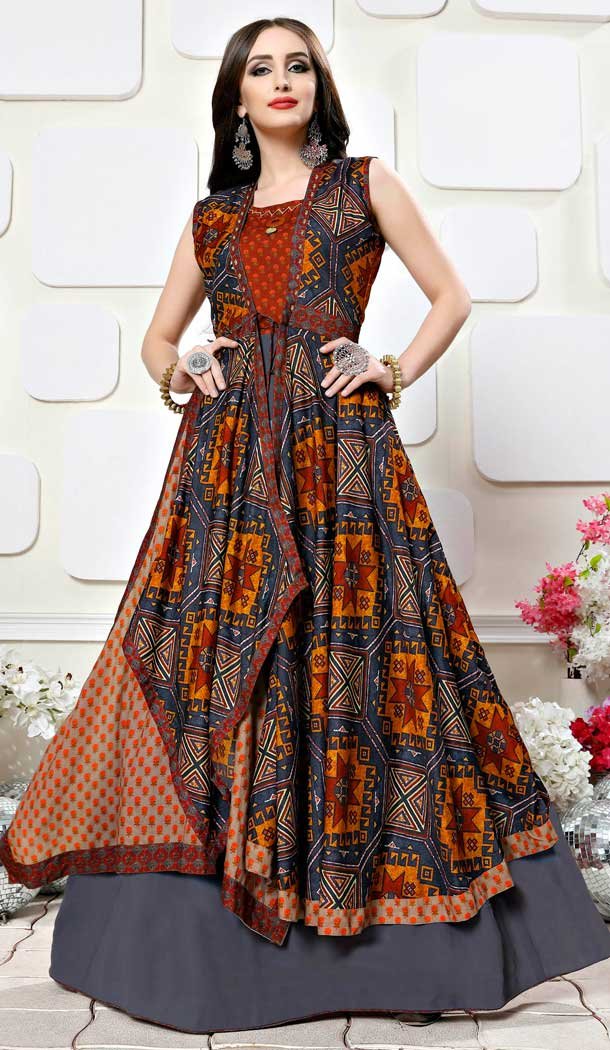 Red And Blue Color Georgette Party Wear Readymade Gown - 485459677