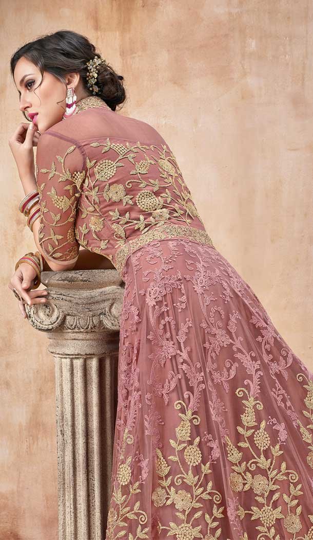 Onion Pink Color Net Designer Long Pakistani Salwar Kameez - 62773068