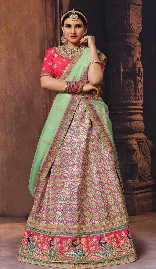 Multi Color Banarasi Art Silk Wedding Lehenga Choli - 63383600