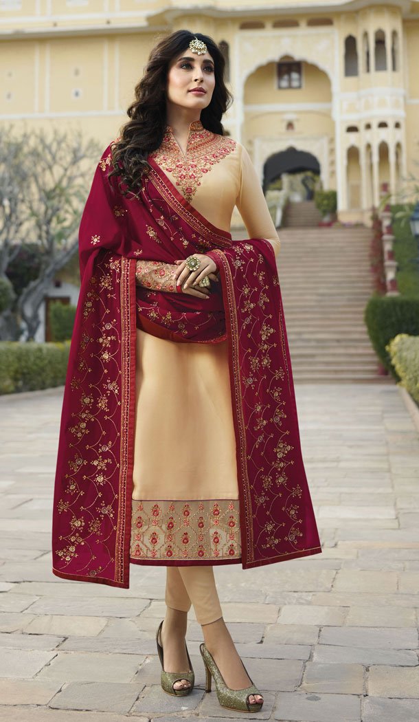 Cream Color Satin Georgette Eid Special Salwarkameez - 489360170