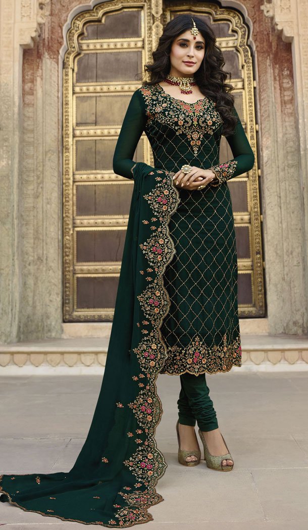 Bottle Green Color Satin Georgette Eid Special Salwarkameez - 489360171