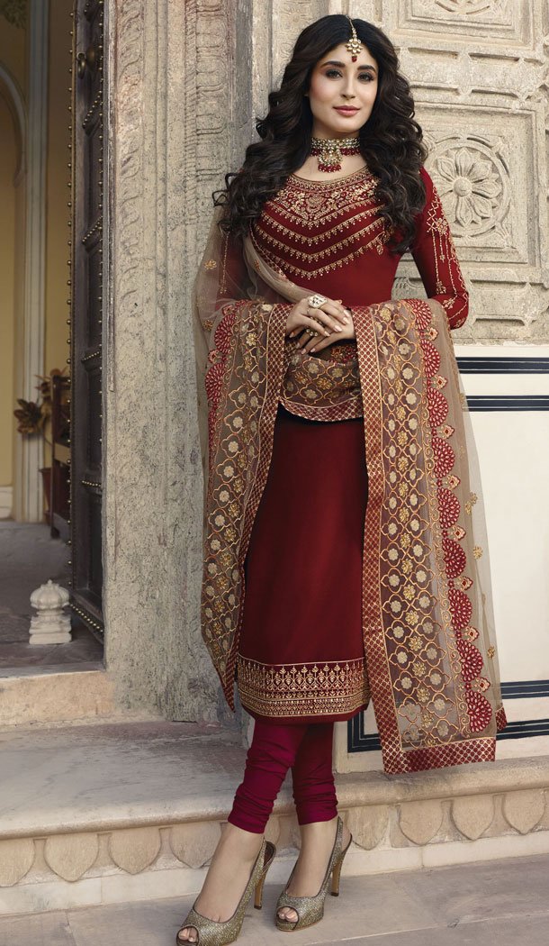 Red Color Satin Georgette Eid Special Salwarkameez - 489360174
