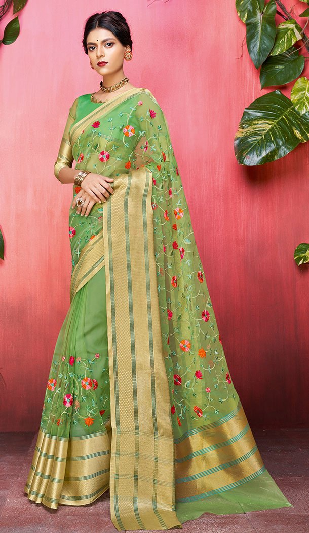 Green Color Orgenza Silk Casual Saree in Express Shipping - 494260726