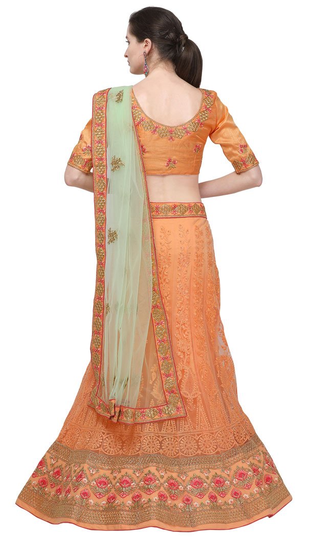Sparkling Orange Color Net Treditional Wear Lehenga Choli - 494660772