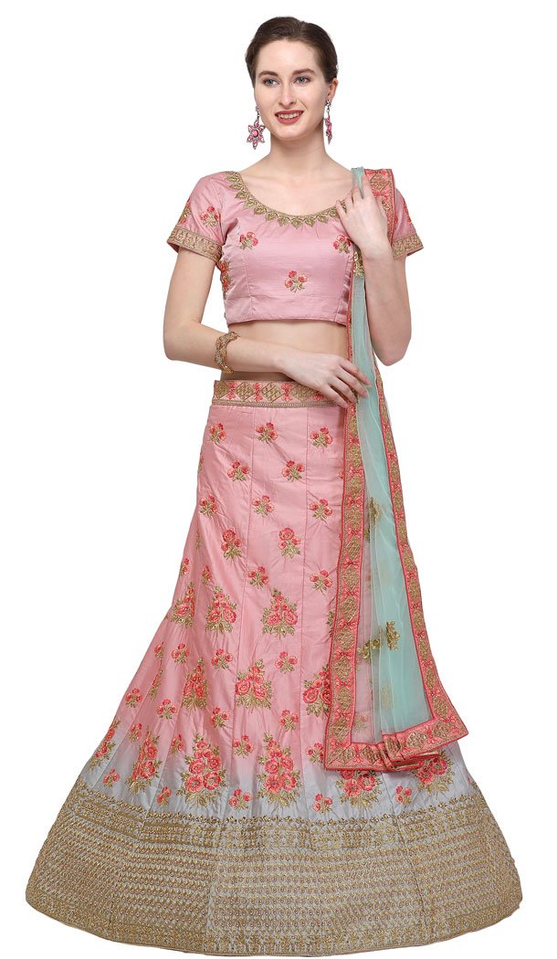 Trendy Pink Color Silk Satin A Line Traditional Ghagra Choli - 495060794