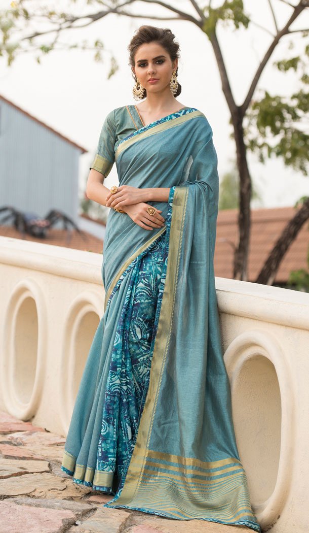 Blue Color Art Silk Digital Print Pallu Casual Party Sarees Heena