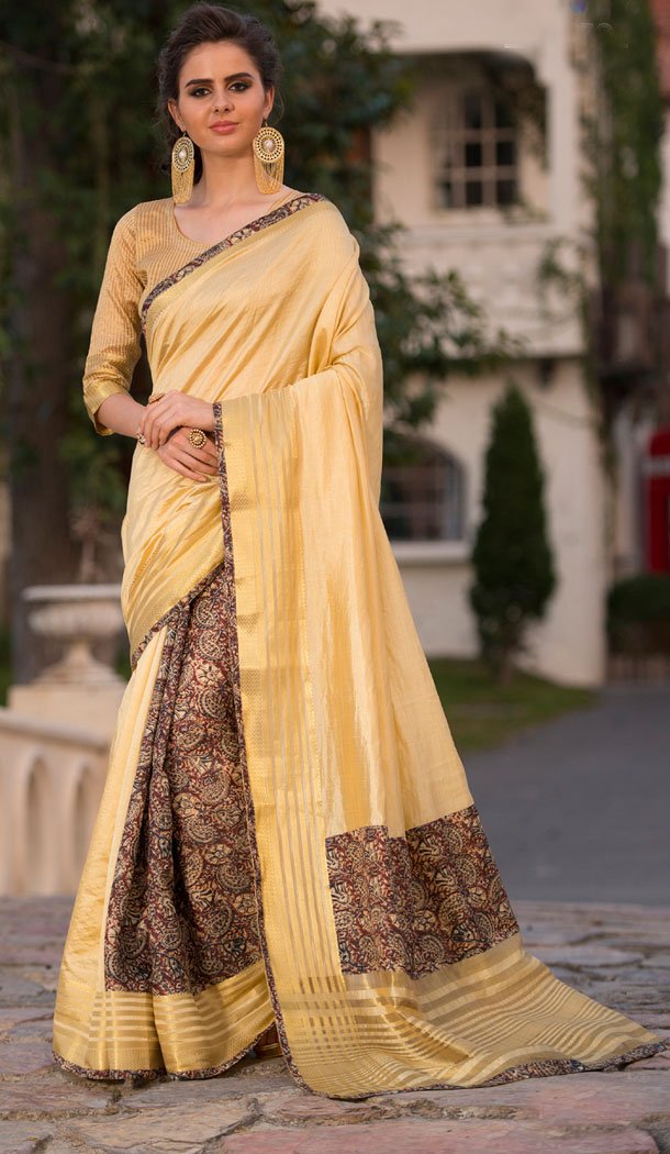 Light Gold Color Art Silk Digital Print Pallu Casual Party Sarees - 495660852