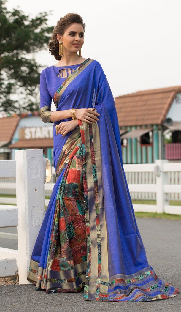 Blue Color Art Silk Digital Print Pallu Casual Party Sarees - 495660853