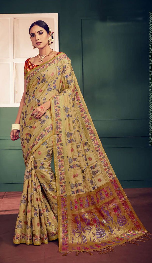 Beige Color Kanchipuram Silk Traditional Plus Size Sarees - 496861021
