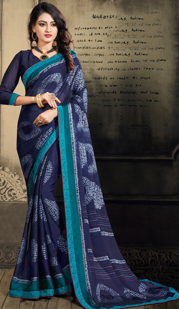 Blue Color Chiffon Casual Wear Saree With Blouse - 500561387