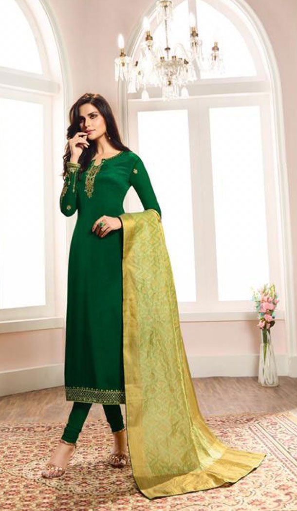 Green Color French Crepe Silk Evening Party Wear Salwar Kameez - 501361470
