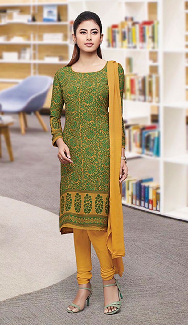 Green Color Crepe Silk Straight Cut Casual Office Wear Salwar Kameez - 64124314