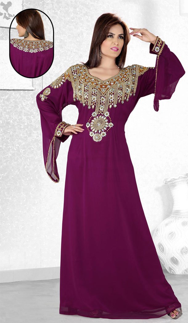 Purple Color Faux Georgette Designer Arab Islamic Kaftan Readymade Dress - 501761529