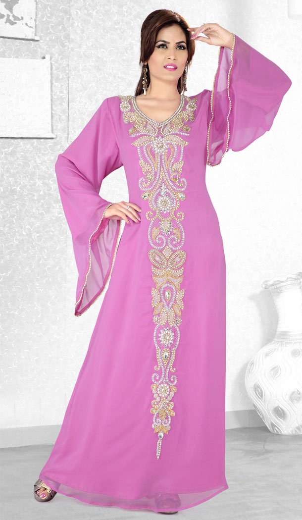 Pink Color Faux Georgette Designer Arab Islamic Kaftan Readymade Dress - 501761532
