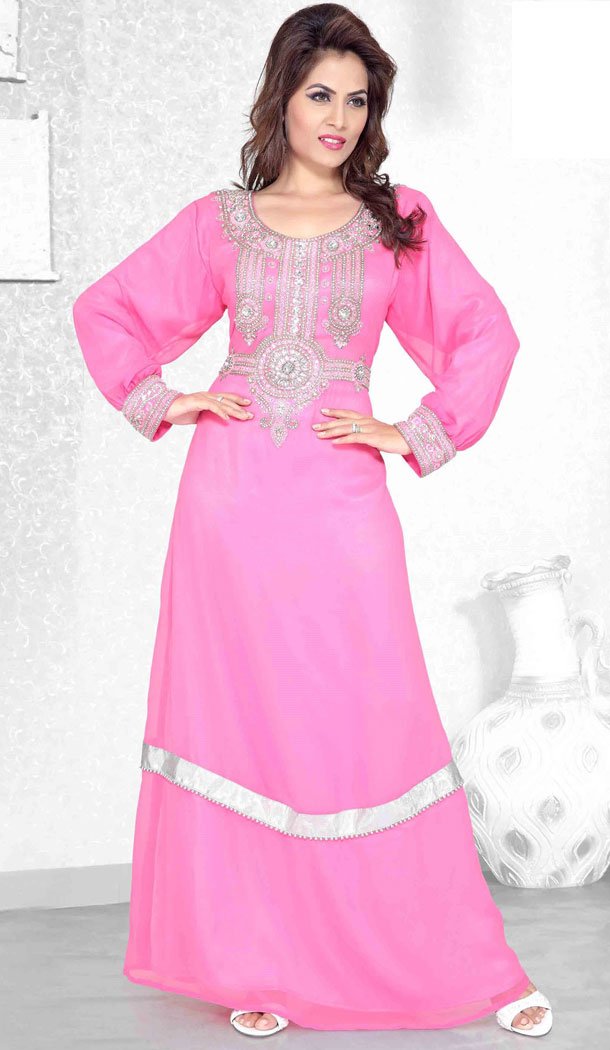 Pink Color Faux Georgette Designer Arab Islamic Kaftan Readymade Dress - 501761546
