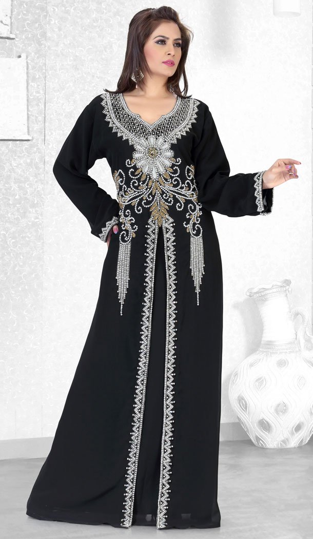 Elegant Black Faux Georgette Designer Readymade Islamic Kaftan Dress - 501861561