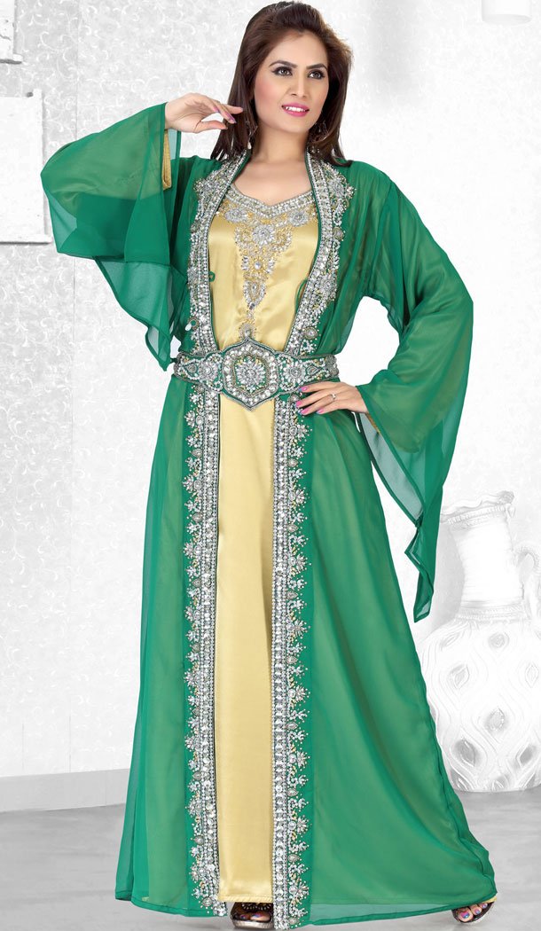 Bottle Green Faux Georgette Designer Readymade Islamic Kaftan Dress - 501861566