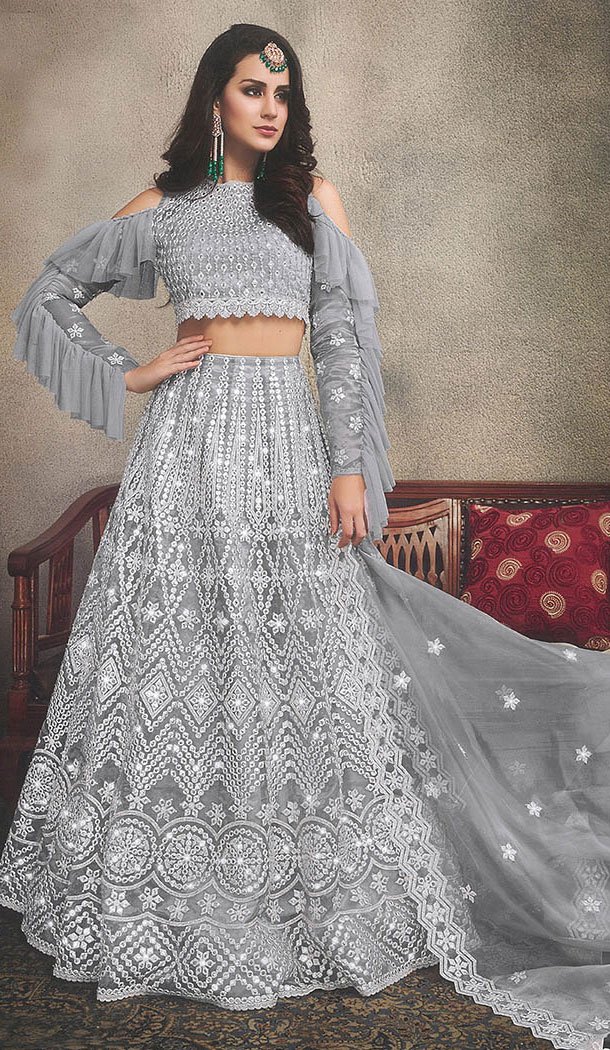Adorable Grey Color Organza Designer Wear Women Lehenga Choli - 64474677