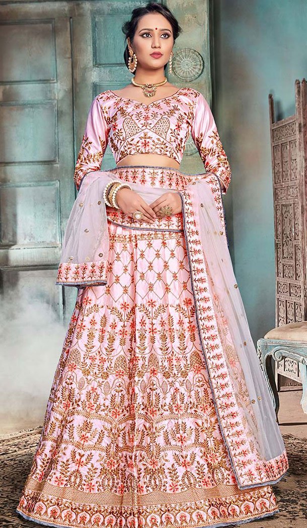 Fancy Baby Pink Color Nylon Satin Designer Wear Women Lehenga Choli - 64484681