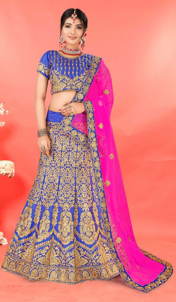 Chic Blue Color Silk Traditional Party Wear Plus Size Chaniya Choli - 515563175