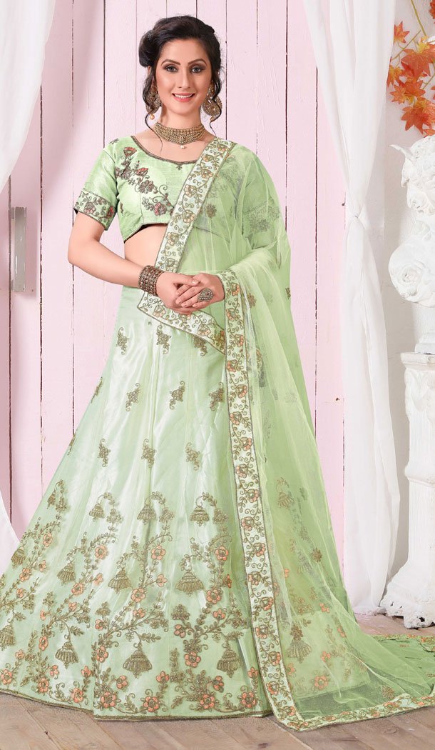 Pista Green Color Net Traditional Party Wear Plus Size Chaniya Choli - 515663178